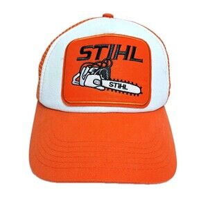 Stihl Chainsaw Snapback Trucker Mesh Hat Cap Orange Foam Patch Logo Y2K